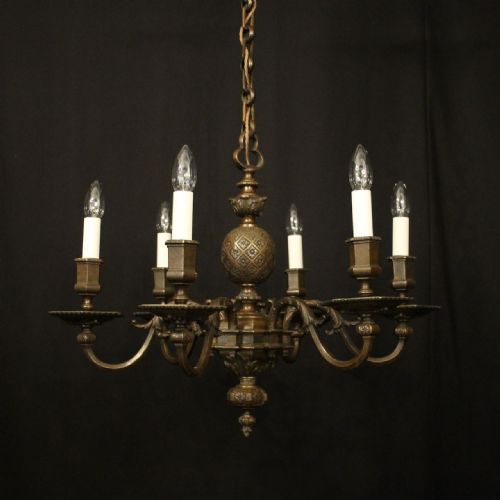 ENGLISH BRONZE 6 LIGHT ANTIQUE CHANDELIER