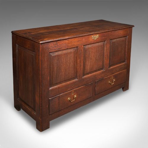 LARGE ANTIQUE 3 PANEL MULE CHEST ENGLISH OAK STORAGE TRUNK GEORGIAN C1770